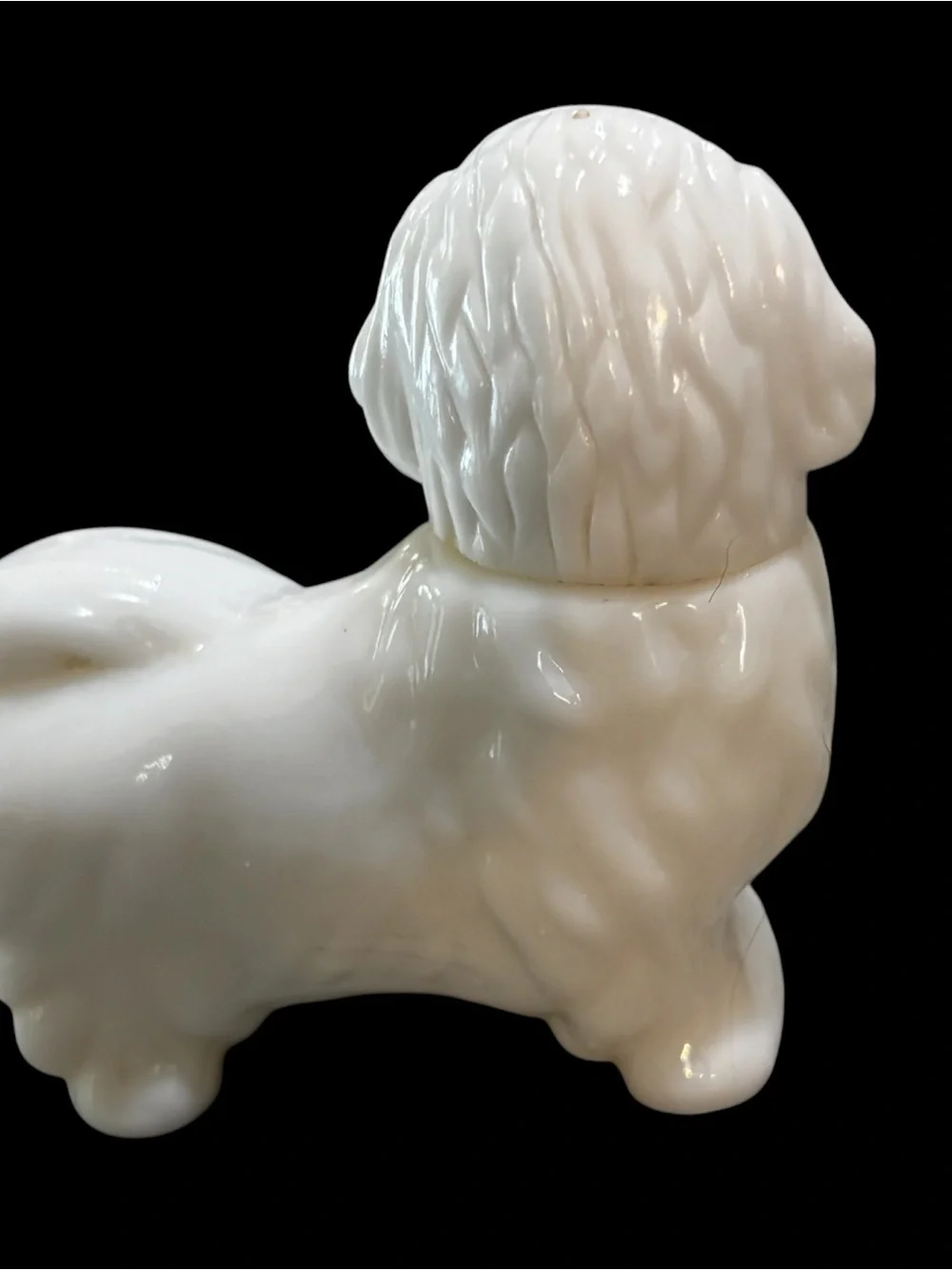 Avon Royal Pekingese Dog Decanter White Milk Glass Style